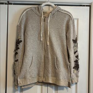 Democracy Gray Hoodie Jacket with Floral Embroidery
